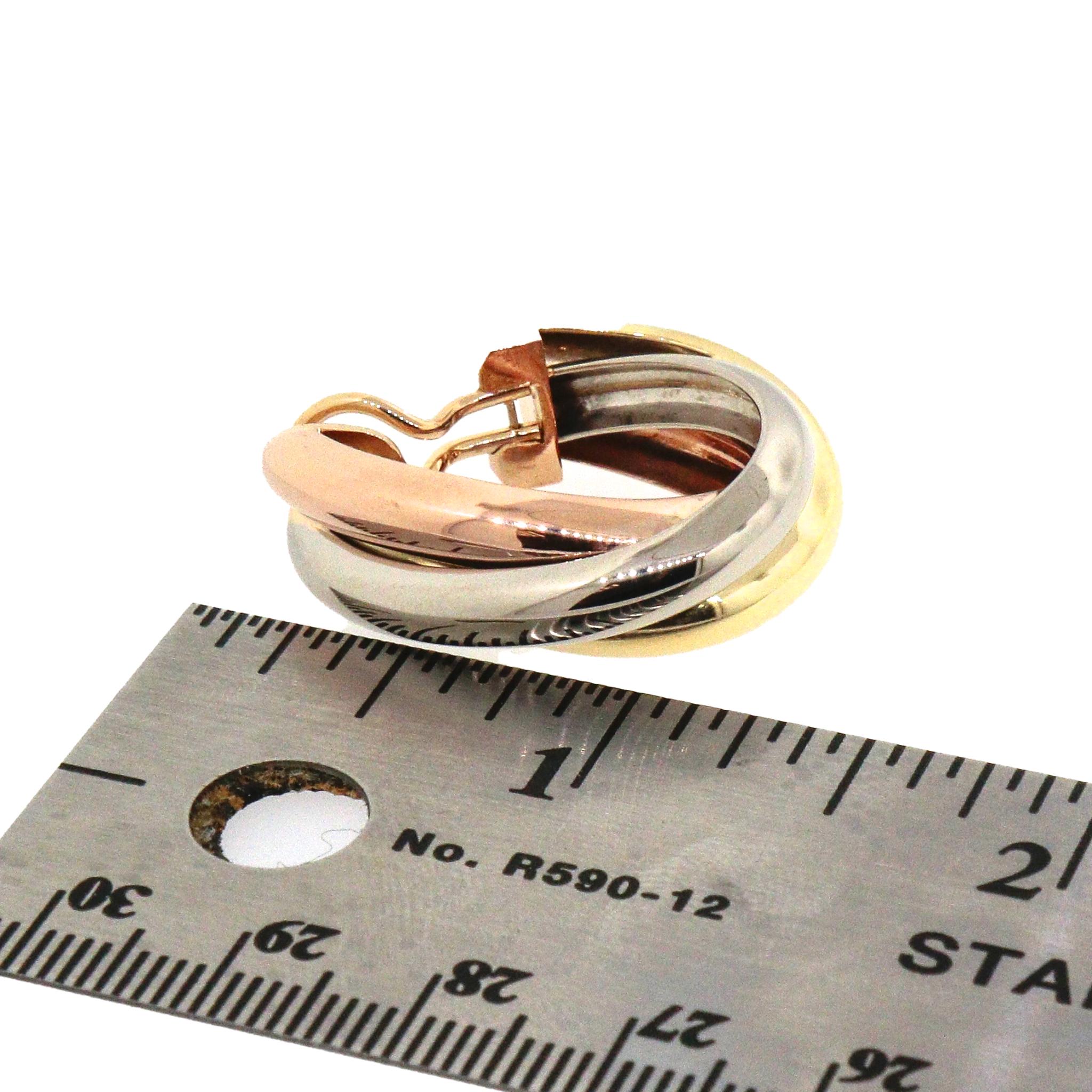 18k Yellow Gold, 18k White Gold, 18k Rose Gold
Total Weight: 18.9 grams
Measurement: 1.20 inches, Width: 0.35
Hallmarks: Cartier, 750, 1992
PreOwned