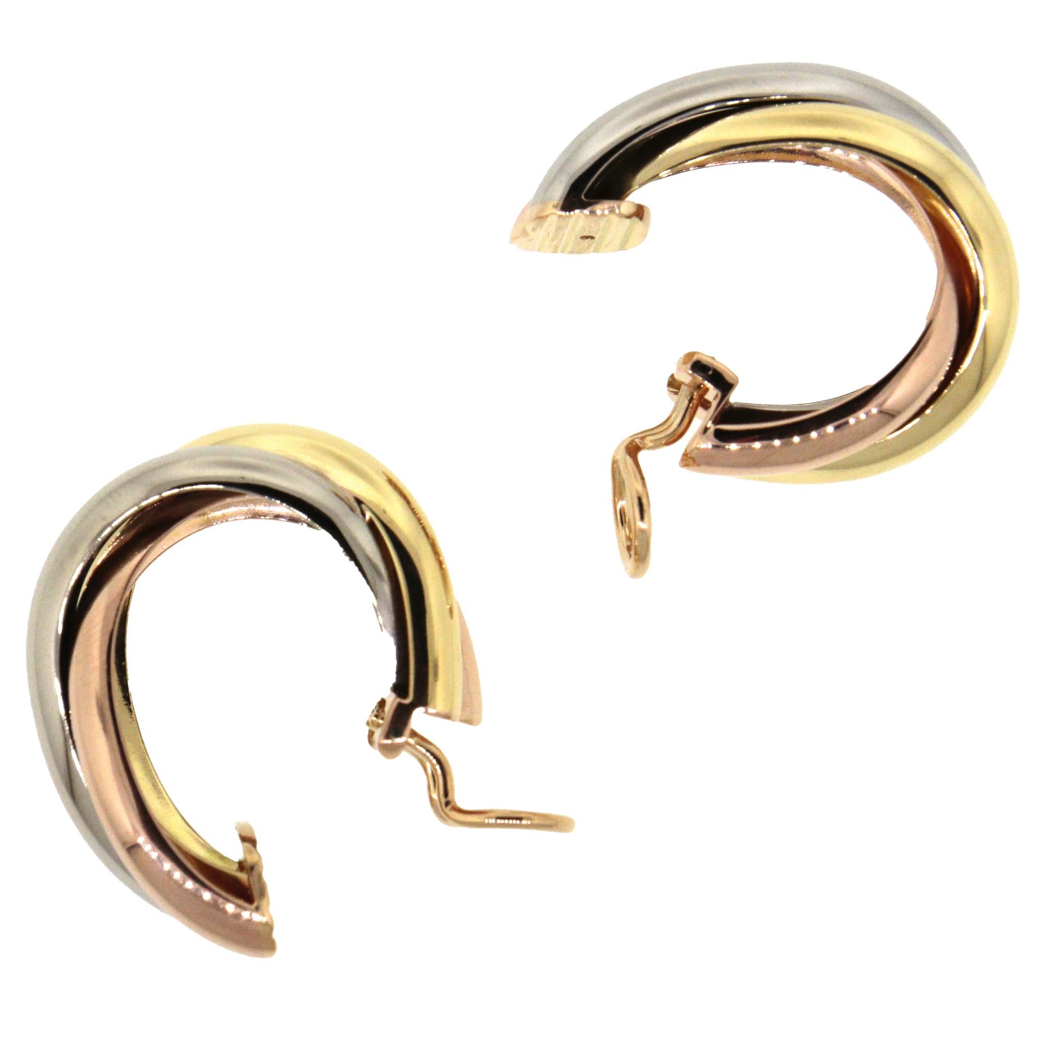 Cartier Trinity Tri-color 18k Gold Earrings In Good Condition For Sale In New York, NY