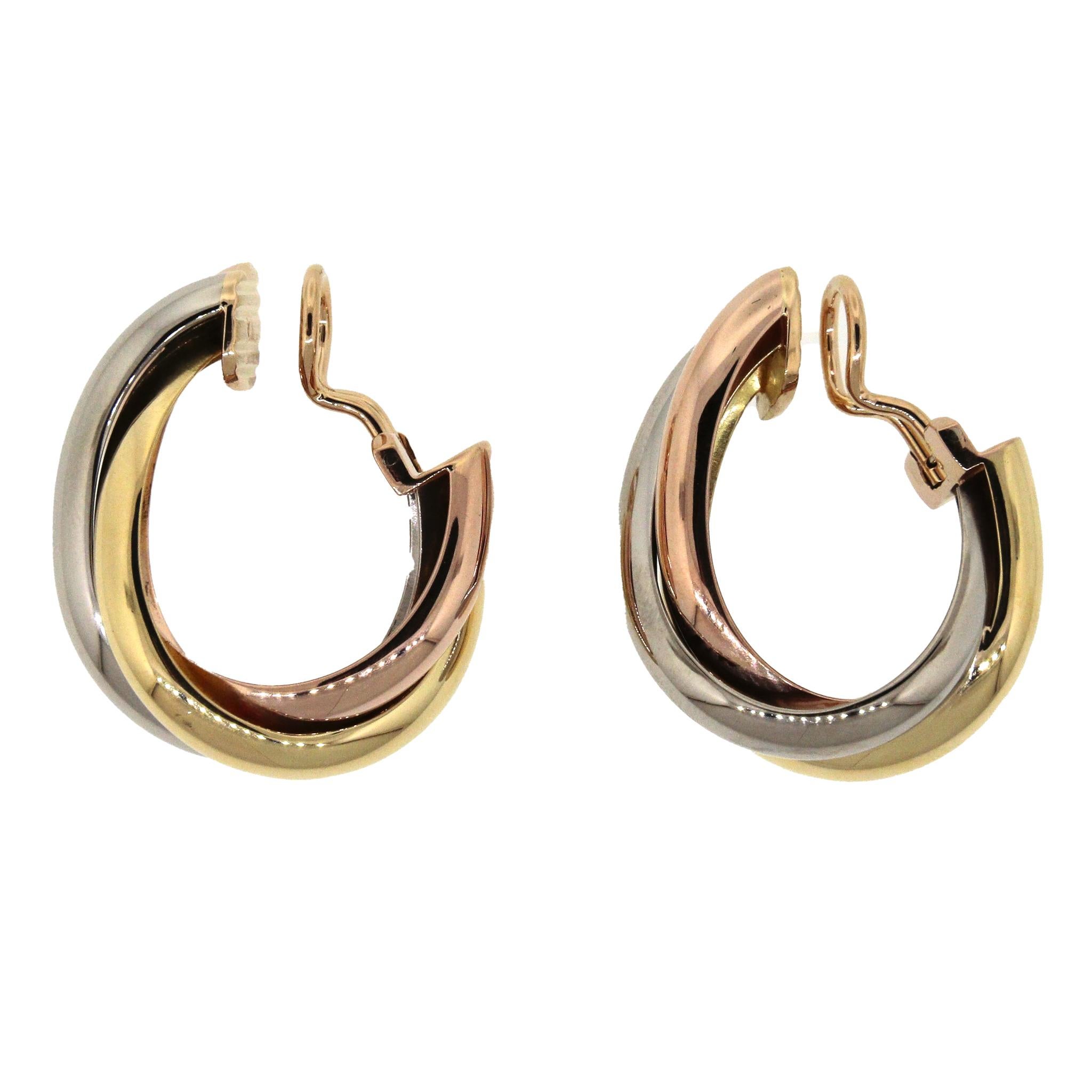 Women's Cartier Trinity Tri-color 18k Gold Earrings For Sale
