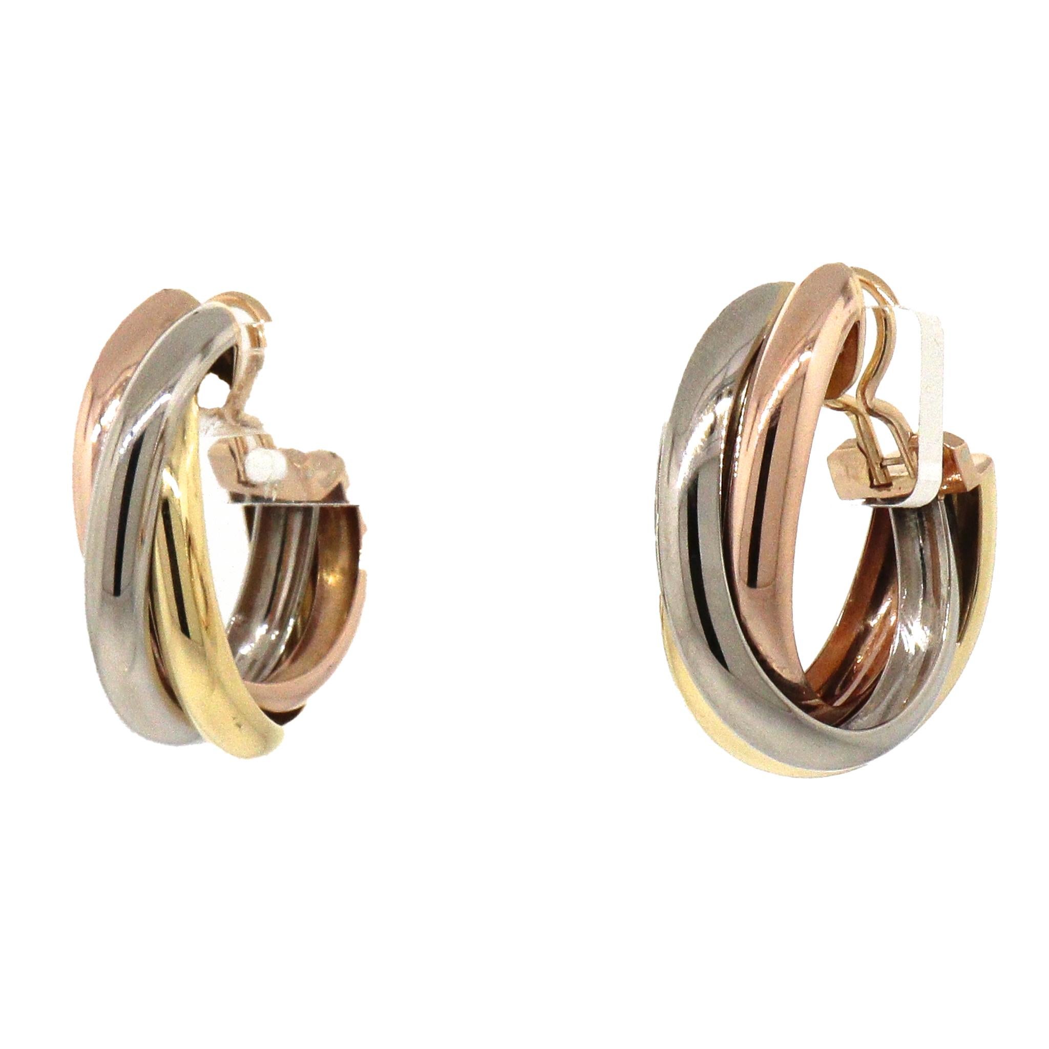 Cartier Trinity Tri-color 18k Gold Earrings For Sale 2