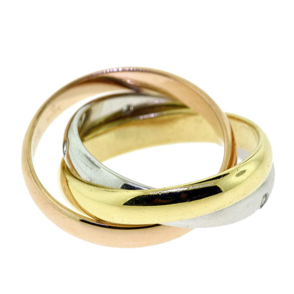 Women's or Men's Cartier Trinity Tri Color 18 Karat Gold Ring with 5 Diamonds, Ring