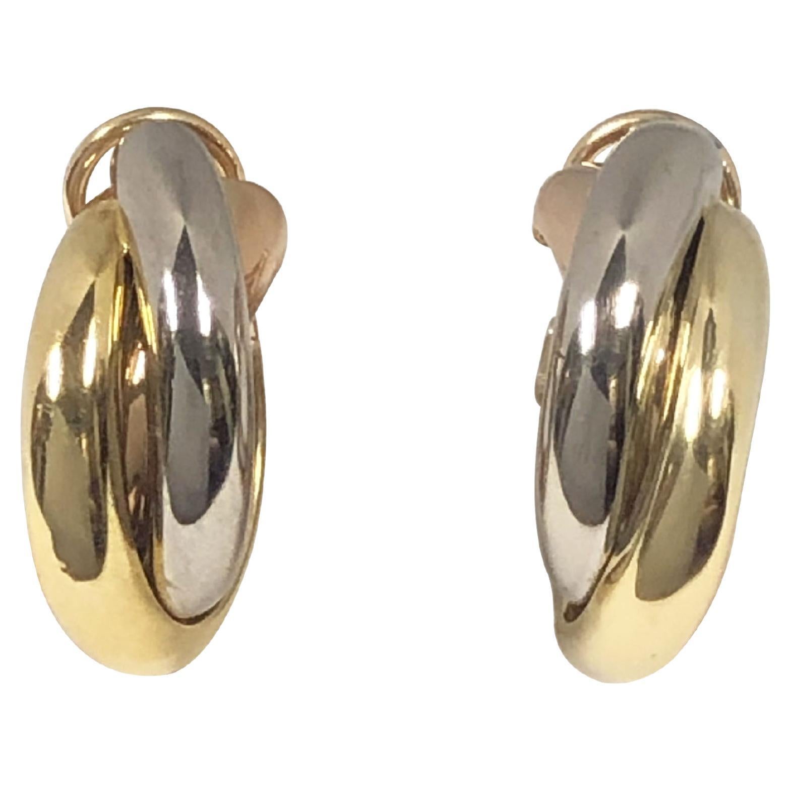 Cartier, boucles d'oreilles Trinity tricolores en or à 3 rangées en vente
