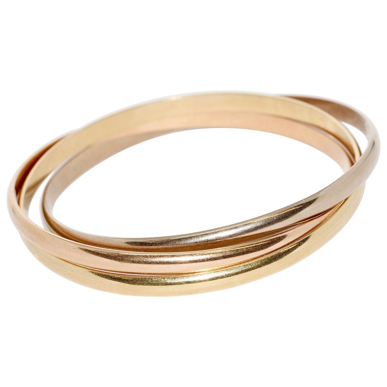 Cartier Trinity Tri-Color Bangle, Bracelet 18 Karat Rose, White and Yellow  Gold For Sale at 1stDibs | cartier three ring bracelet, trinity bracelet  white gold, yellow gold, rose gold