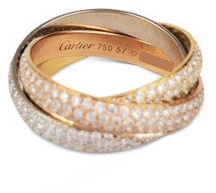 Cartier 'Trinity' Tri-Color Gold and Diamond Pave Rolling Ring