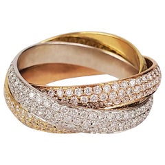 Cartier 'Trinity' Tri-Color Gold and Diamond Pave Ring
