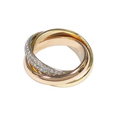 Cartier Trinity Tri-Color Gold and Diamond Pave Rolling Band Ring