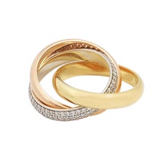 Cartier Trinity Tri-Color Gold and Diamond Pave Rolling Band Ring