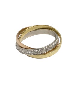 Cartier Trinity Tri Color Gold and Diamond Pave triple Band Ring