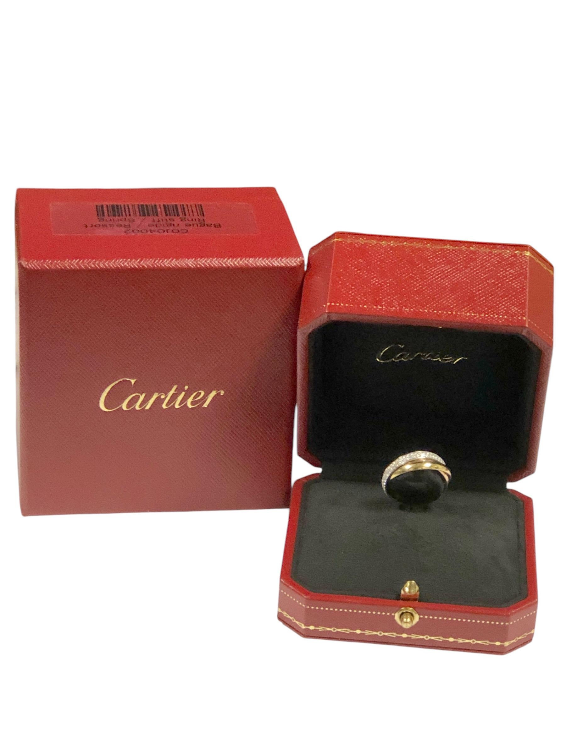 Cartier Trinity Tri Color Gold and Diamond Pave triple Band Ring For Sale 1