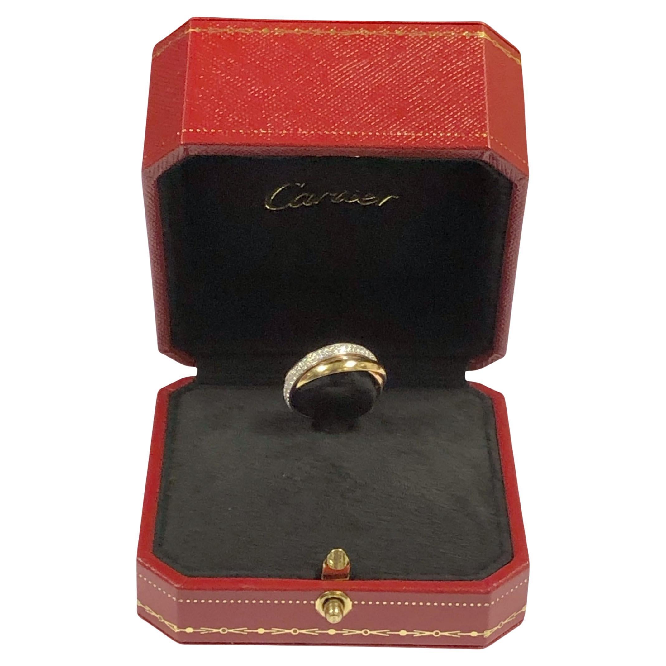Cartier Trinity Tri Color Gold and Diamond Pave triple Band Ring