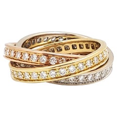 CARTIER Double C Diamond Tri-Color Gold Band Ring at 1stDibs | cartier ...