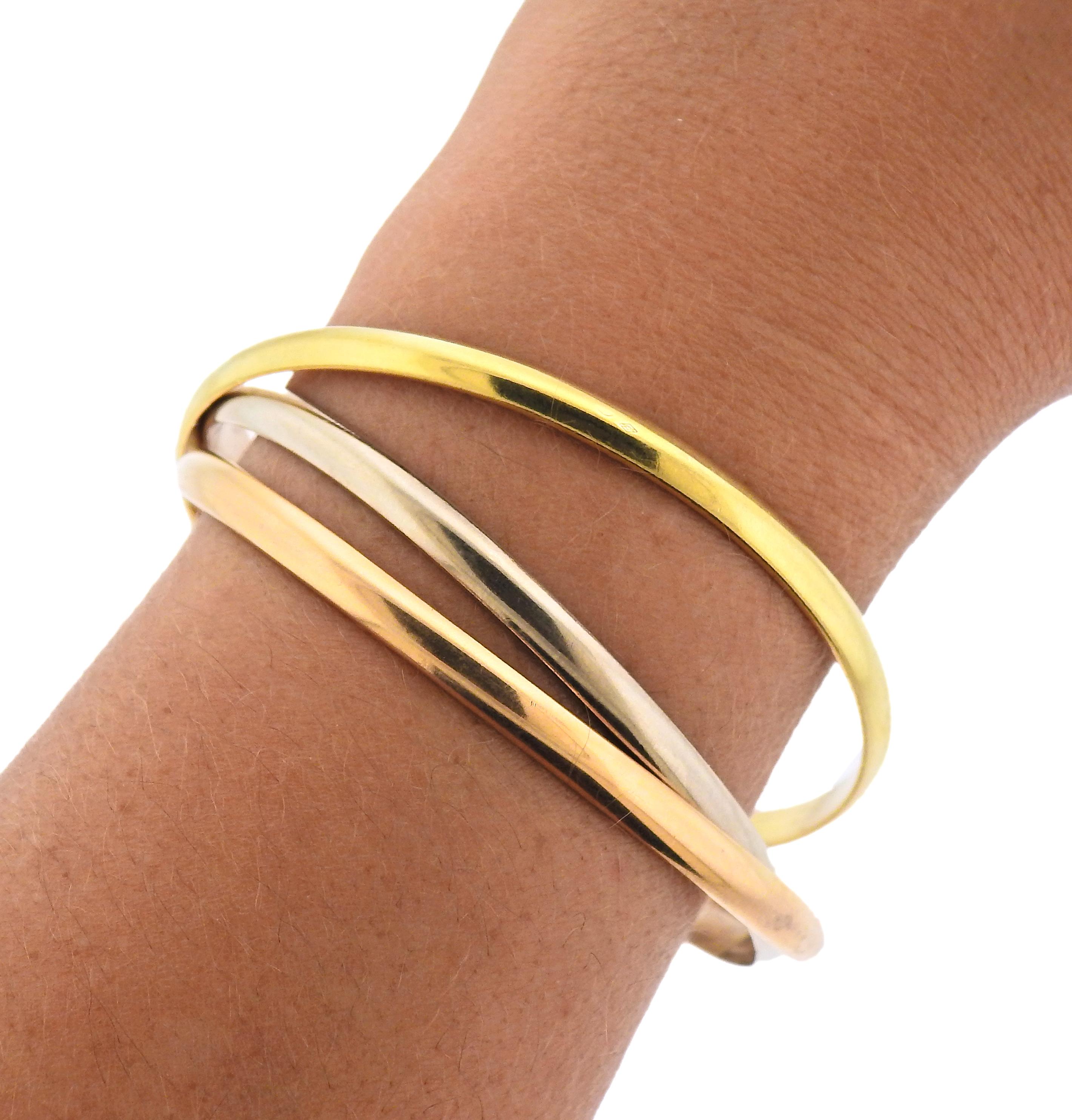Cartier Trinity Tri Color Gold Bangle Bracelet In Excellent Condition In New York, NY