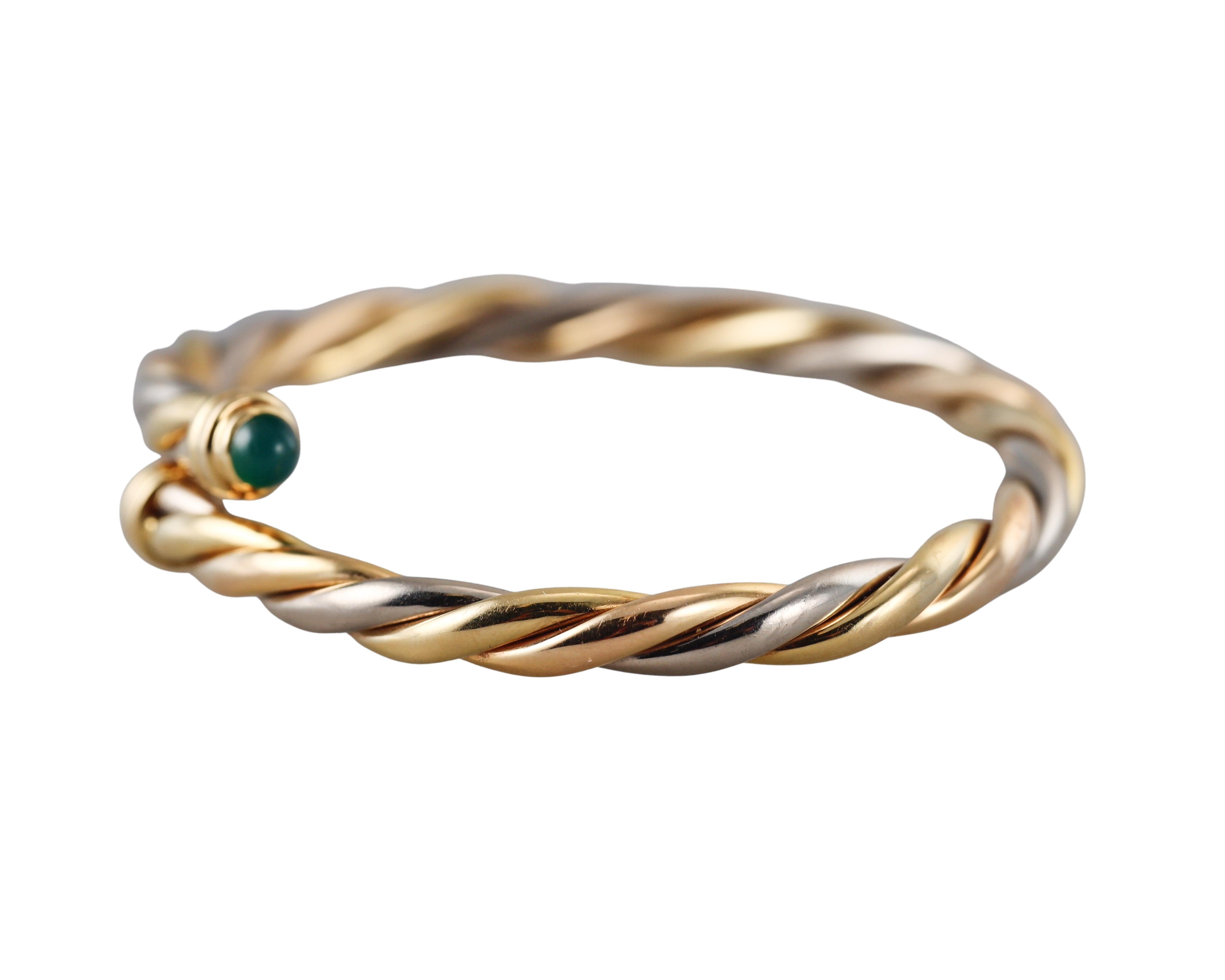 Cartier Trinity Tri Color Gold Chrysoprase Bypass Bracelet In Excellent Condition In New York, NY