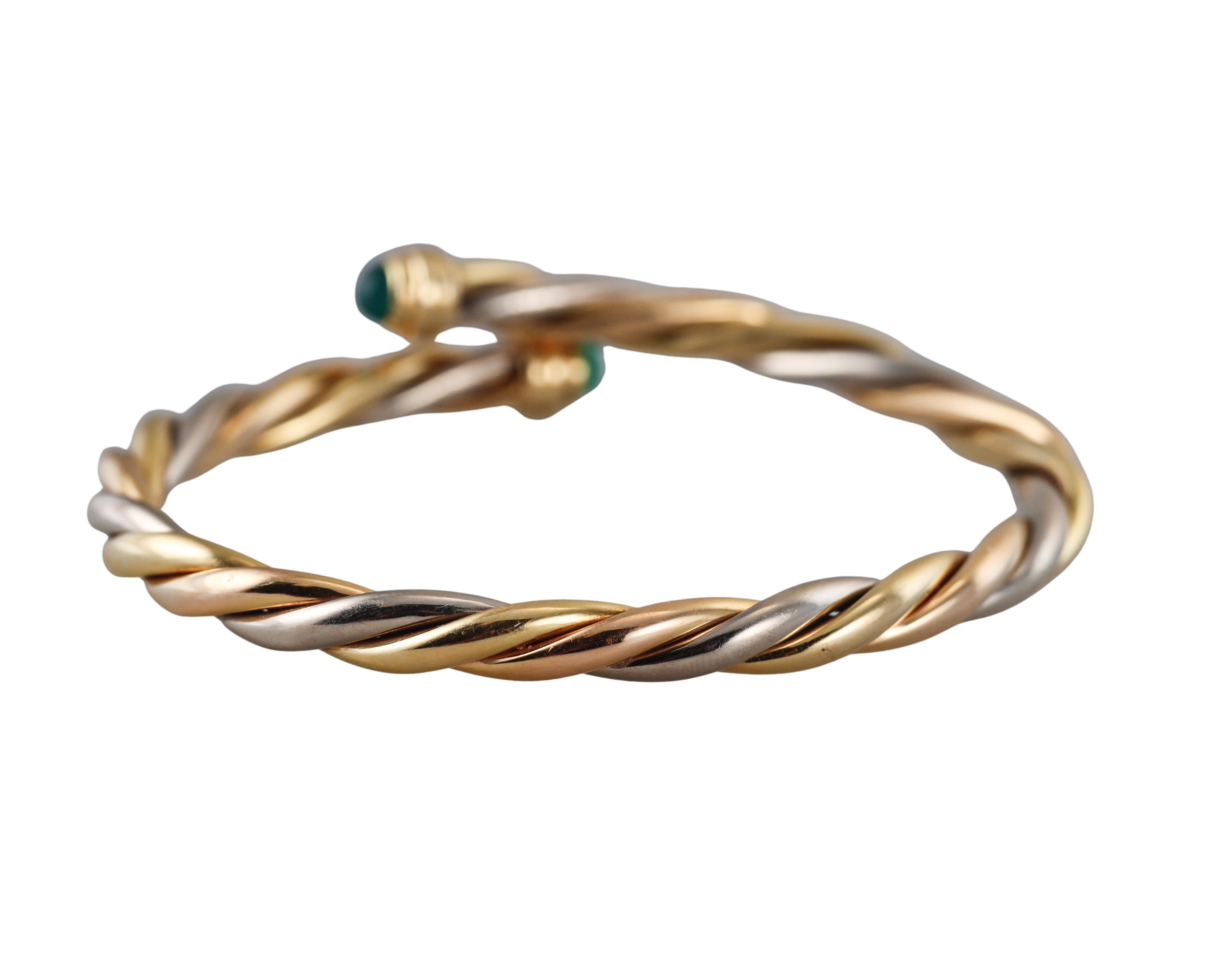 Women's Cartier Trinity Tri Color Gold Chrysoprase Bypass Bracelet