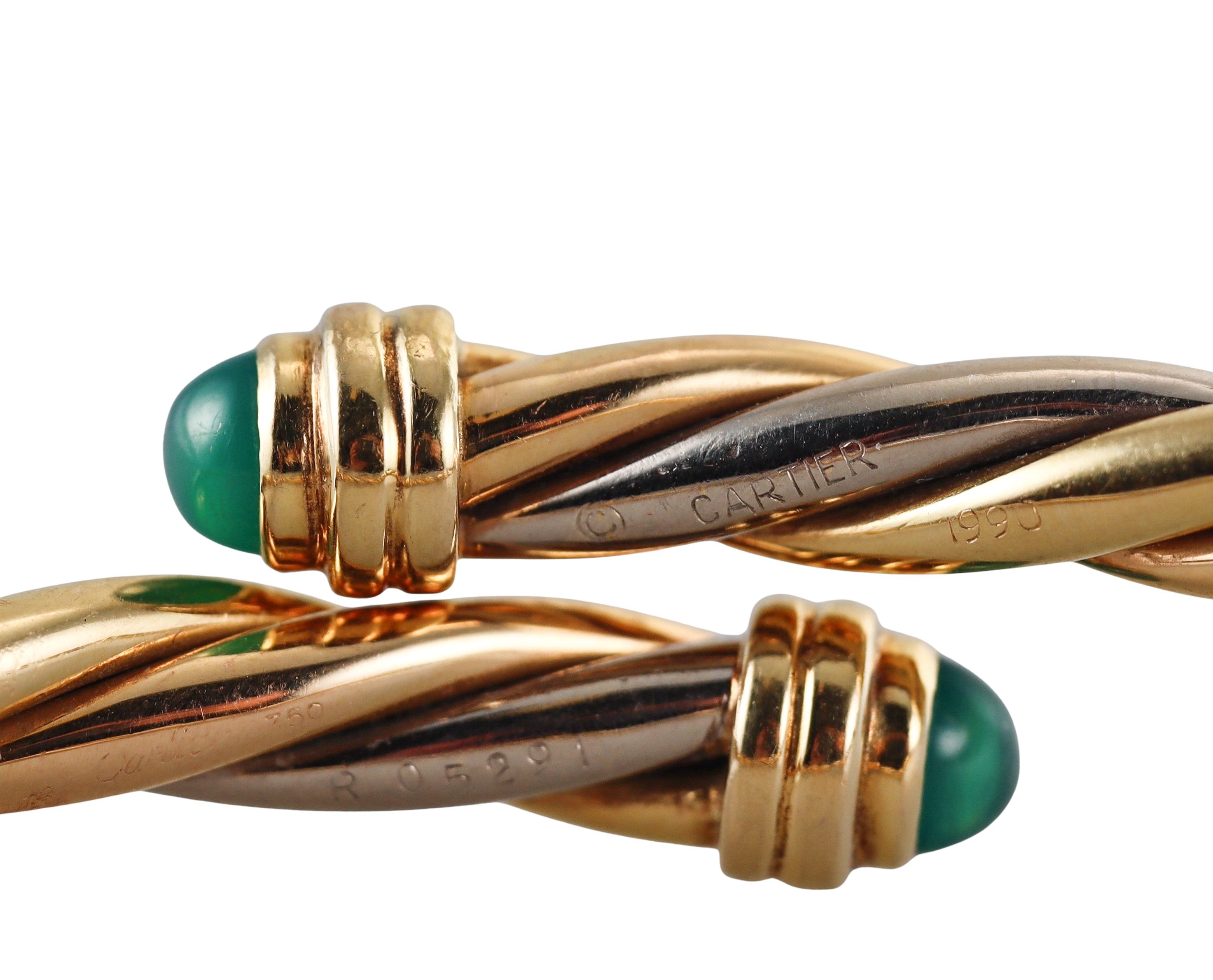 Cartier Trinity Tri Color Gold Chrysoprase Bypass Bracelet 2
