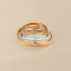 Cartier Trinity Tri-Color Gold Diamond Pave Band Ring
