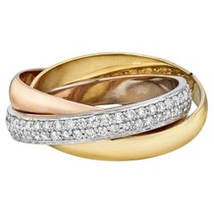 Cartier Trinity Tri-Color Gold Diamant Pave Band Ring