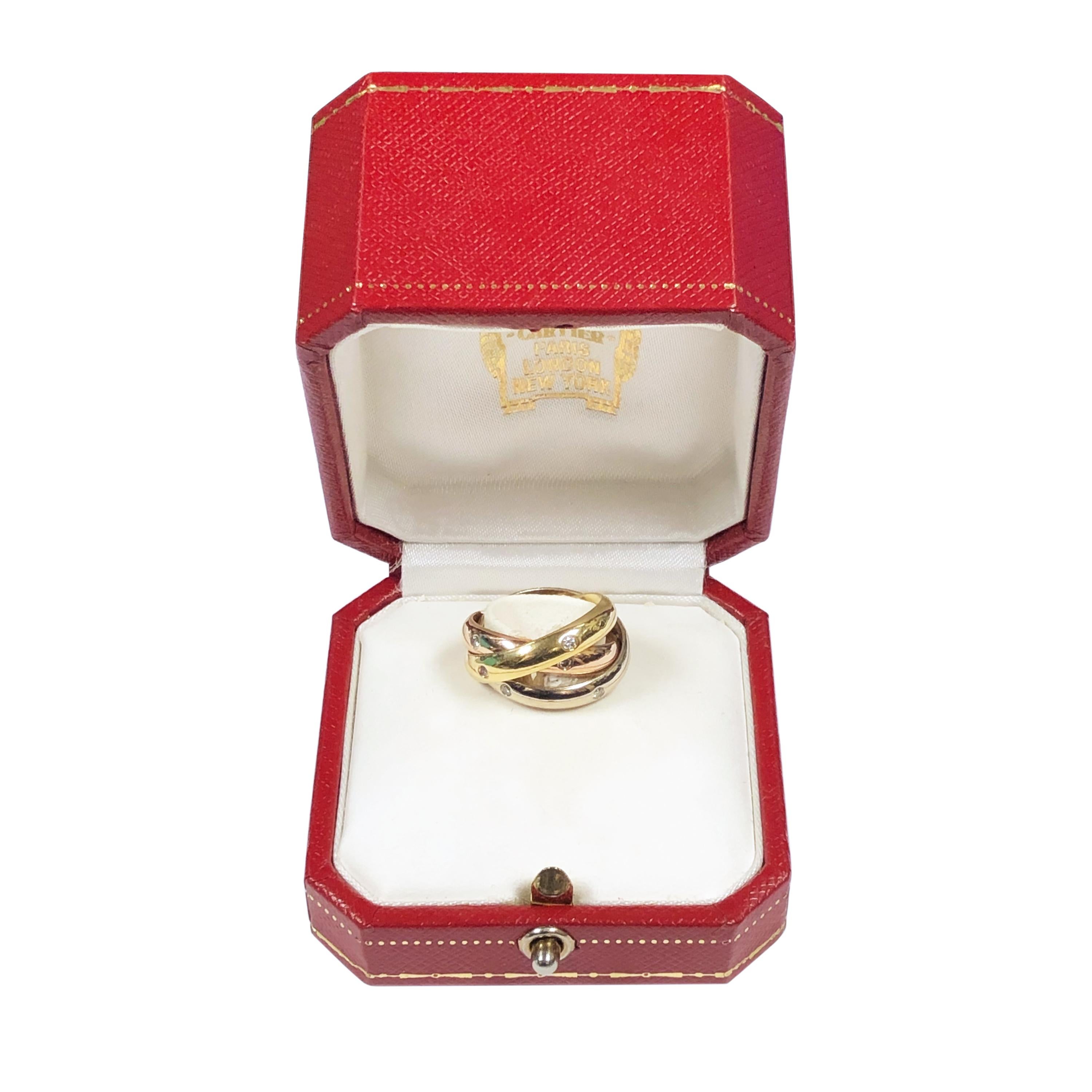 Cartier Trinity Tri Color Gold Diamond Set Band Ring 1