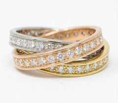 Cartier Trinity Tri-Color Gold Diamond Wedding Band Ring 2,50 CTW 18K