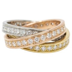Cartier Trinity Tri-Color Gold Diamond Wedding Band Ring 2.50 CTW 18K