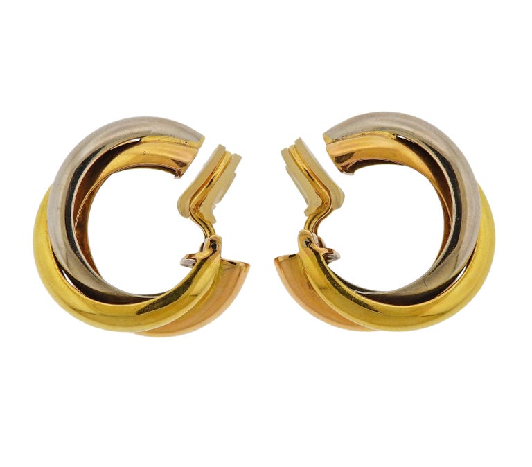 Cartier Trinity Tri Color Gold Hoop Earrings at 1stDibs