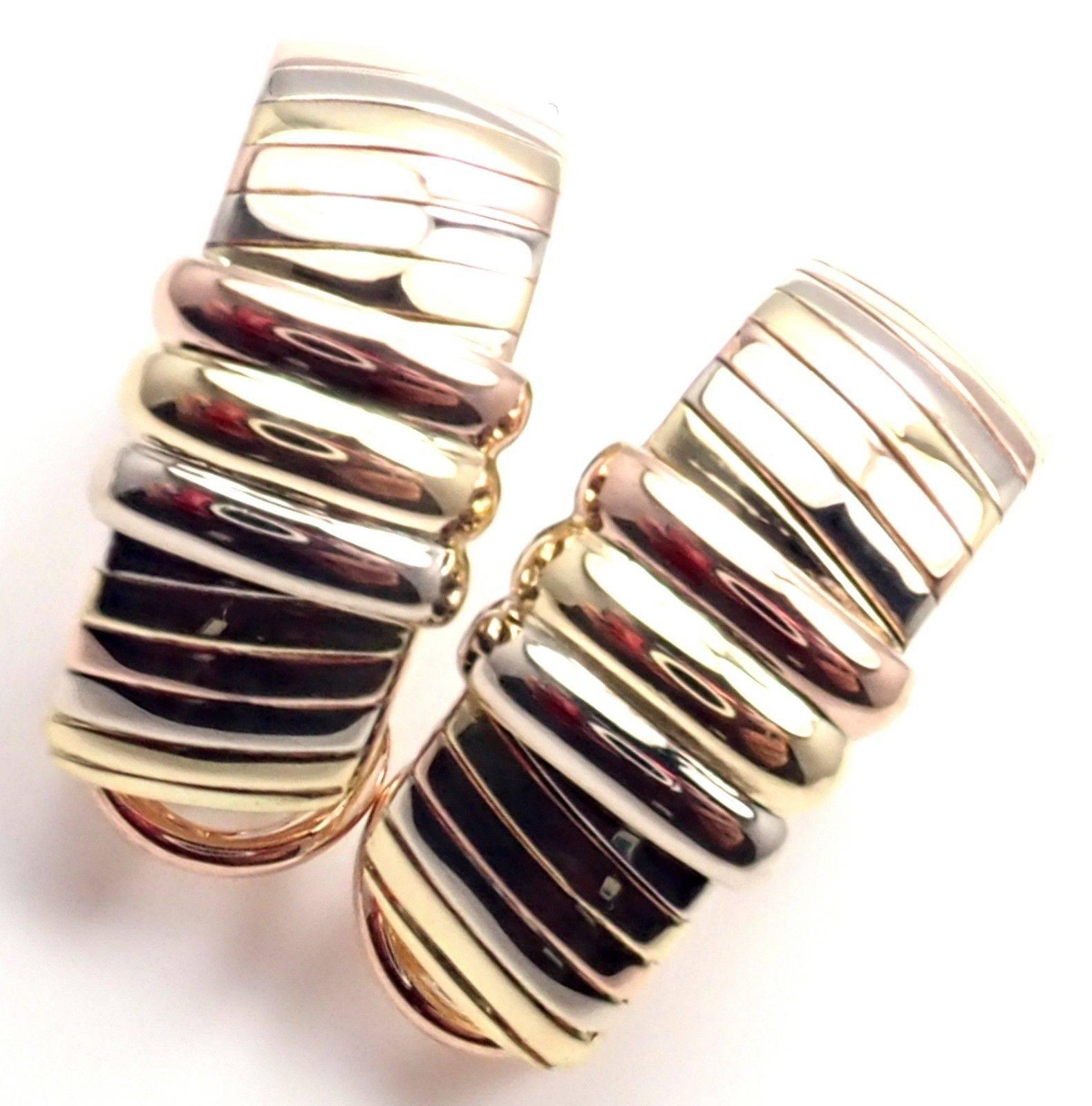 Cartier Trinity Tri-Color Gold Hoop Earrings In New Condition In Holland, PA
