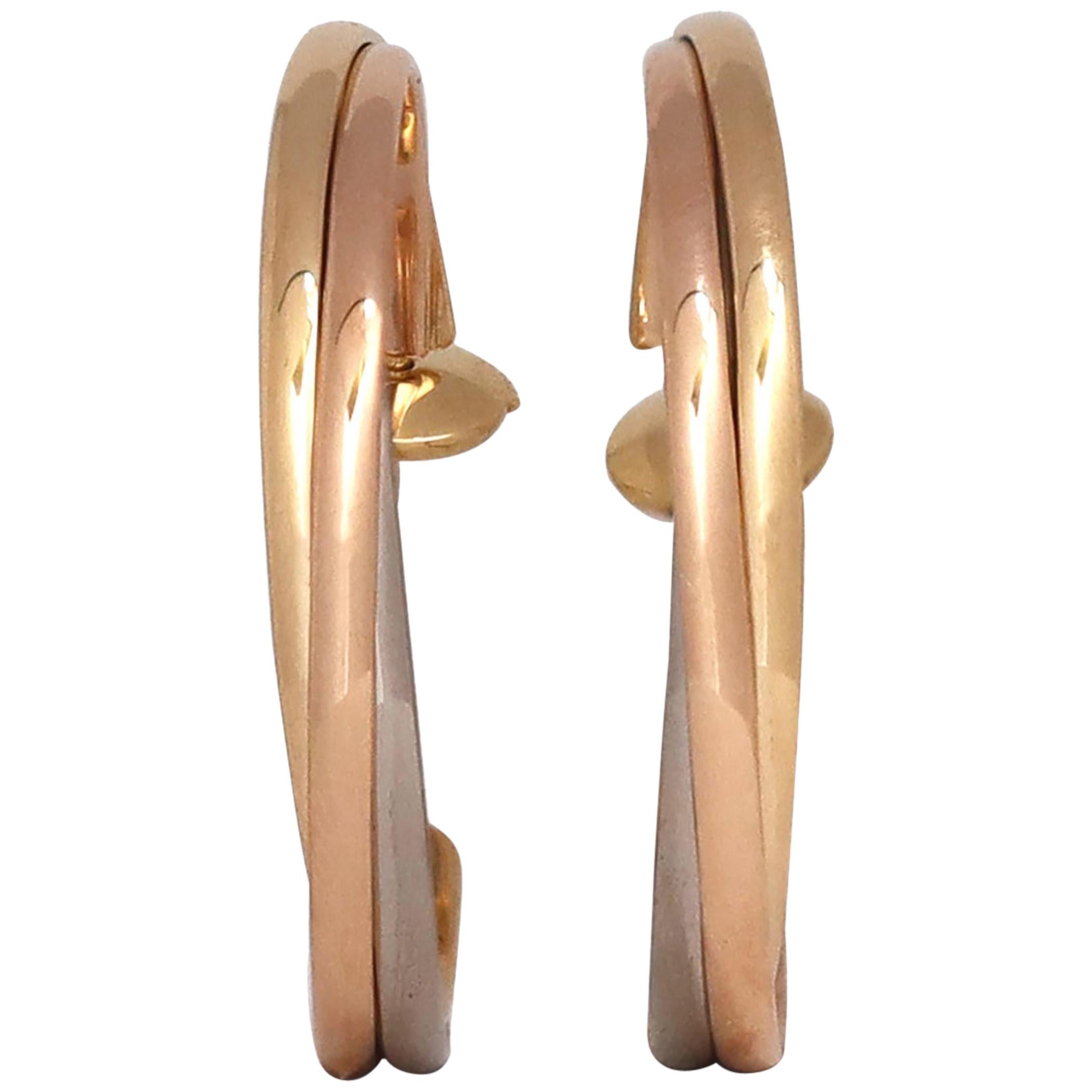 Cartier Trinity Tri- Color Gold Hoop Earrings
