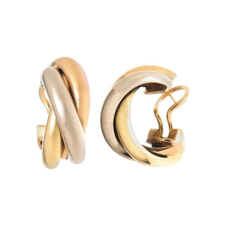 Cartier Trinity Tri Color Gold Hoop Earrings For Sale at 1stDibs