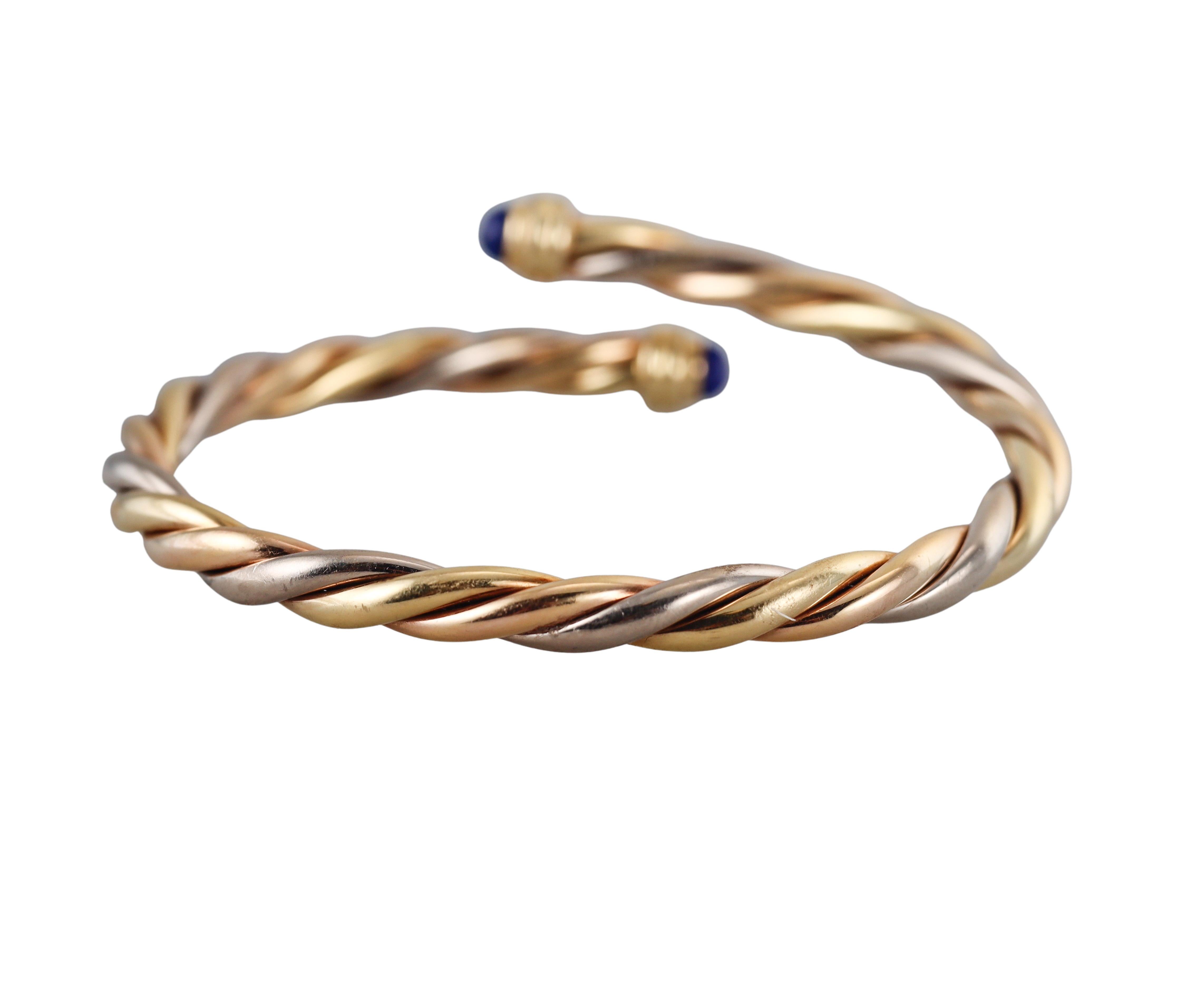 Cabochon Cartier Bracciale Trinity Tri Color in oro Lapislazzuli Bypass in vendita