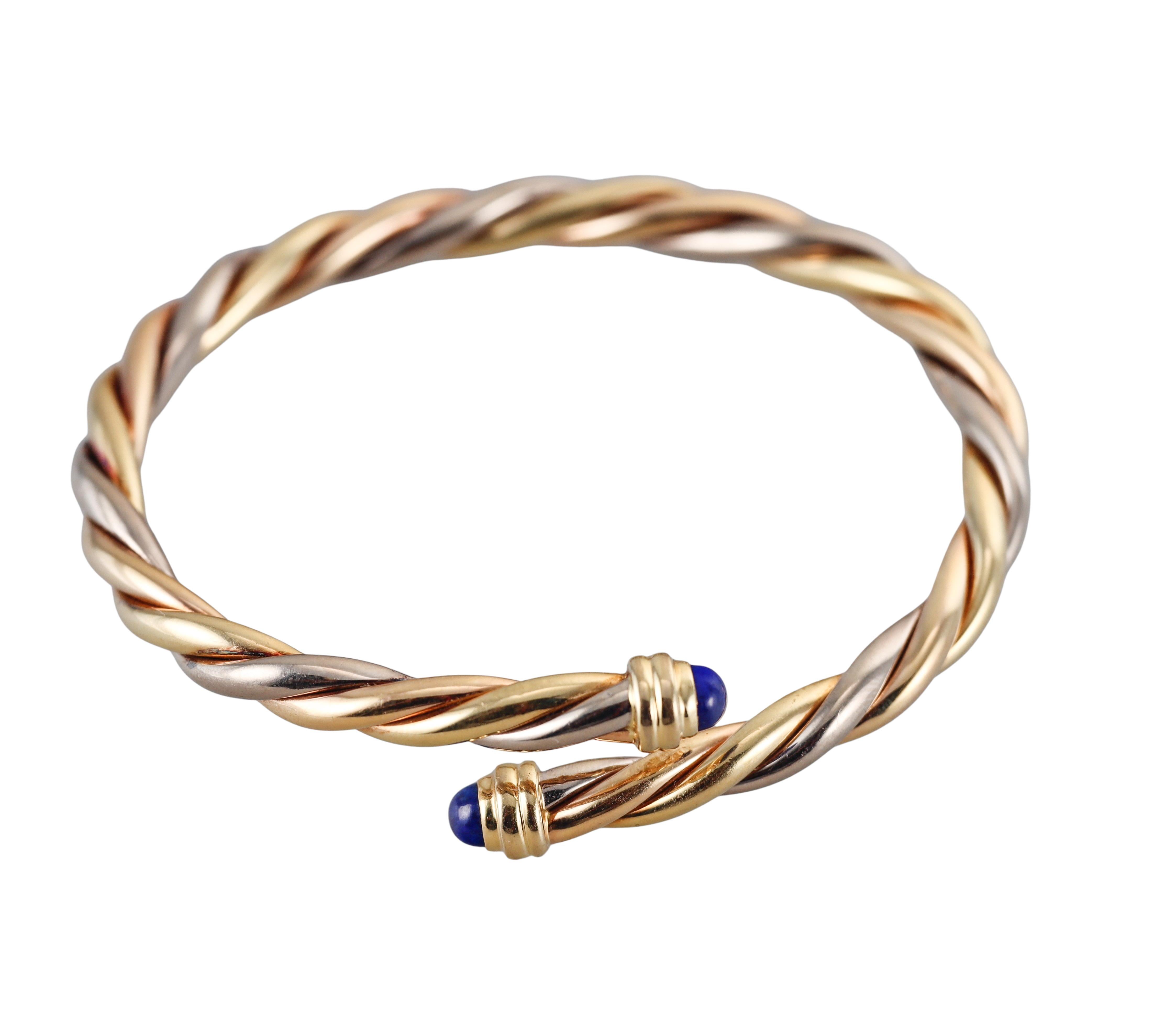 Cartier Bracciale Trinity Tri Color in oro Lapislazzuli Bypass in vendita 1