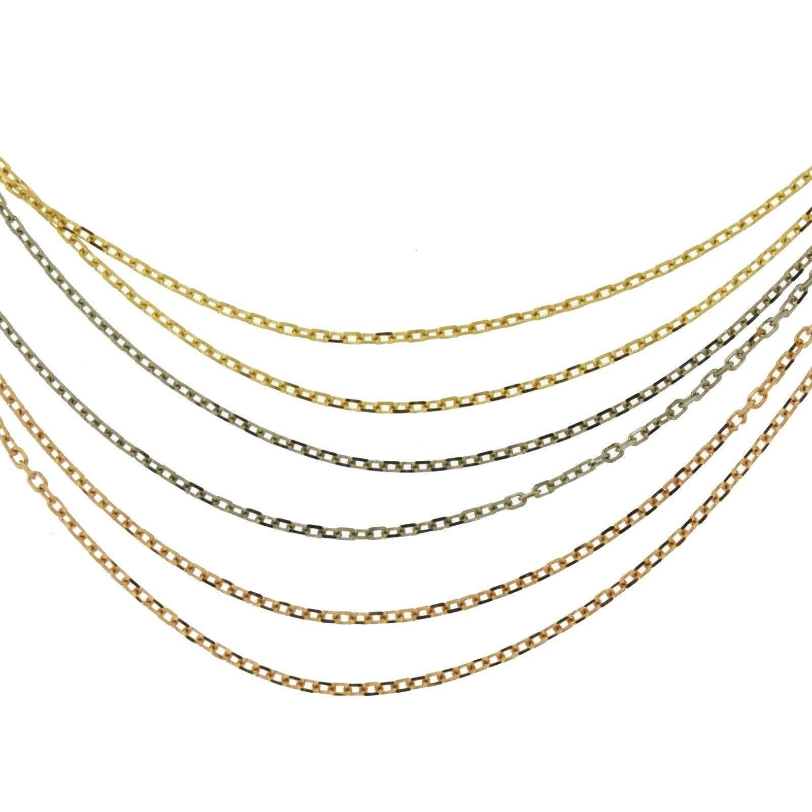 Designer: Cartier

Collection: Trinity de Cartier

Metal: Yellow Gold

                 Rose Gold

                 White Gold

Metal Purity: 18k

Total Item Weight (g): 22.9

Necklace Length: 16 inches

Trinity Circle Diameter: 0.75