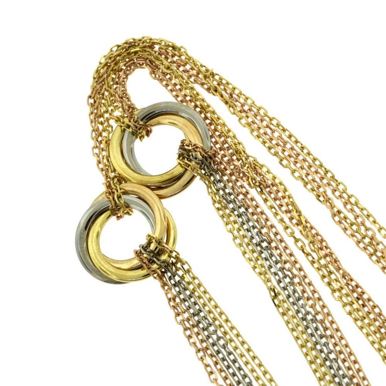 Cartier Trinity Tri Color Gold Multi Strand Waterfall Necklace For Sale