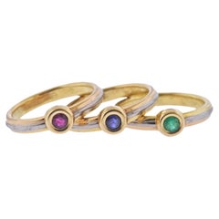 Cartier Trinity Tri Color Gold Ruby Emerald Sapphire Stackable Ring Set