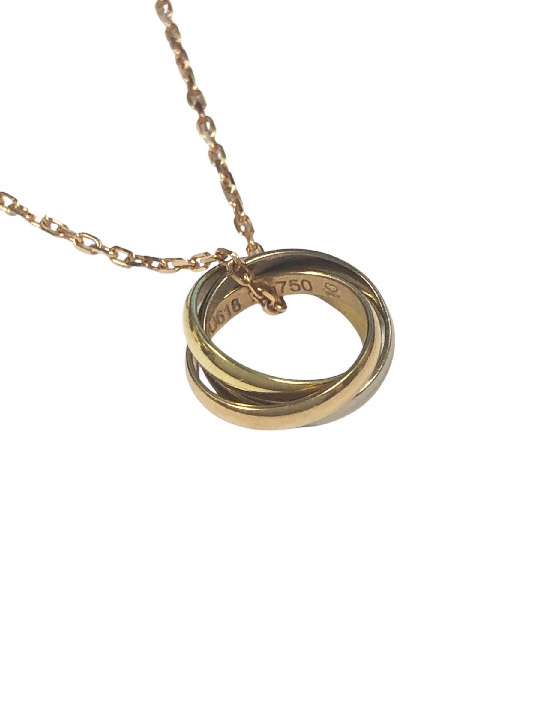 Cartier Trinity Tri Color on Rose Gold Chain Pendant Necklace In Excellent Condition In Chicago, IL