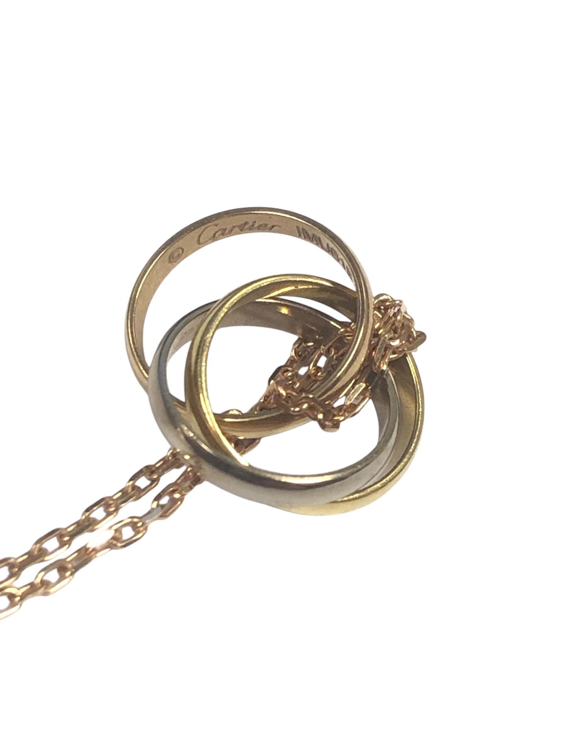 Women's or Men's Cartier Trinity Tri Color on Rose Gold Chain Pendant Necklace