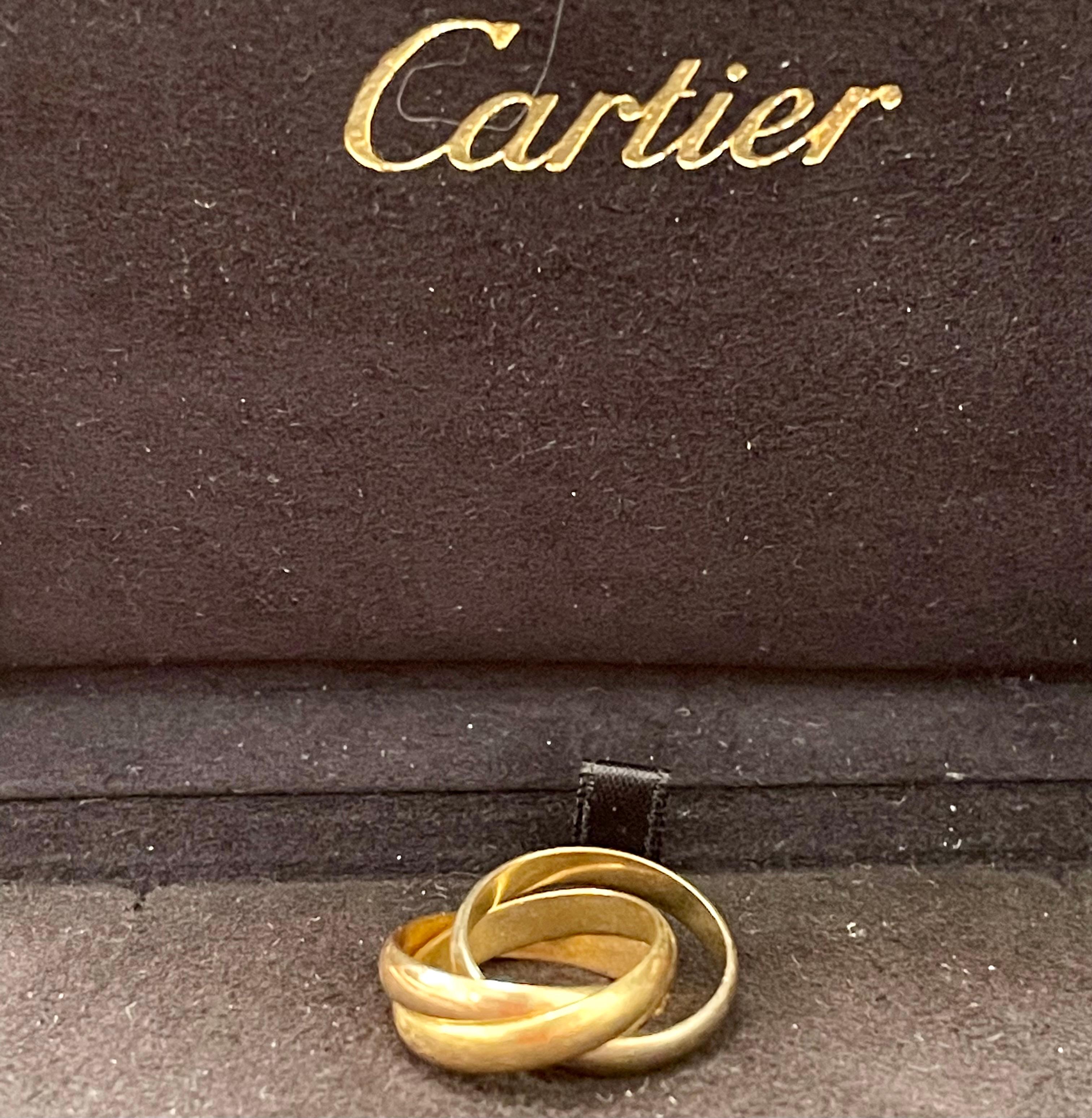 Cartier Trinity Tri-Color White, Yellow Rose, 18 Karat Gold Rolling Rings For Sale 13