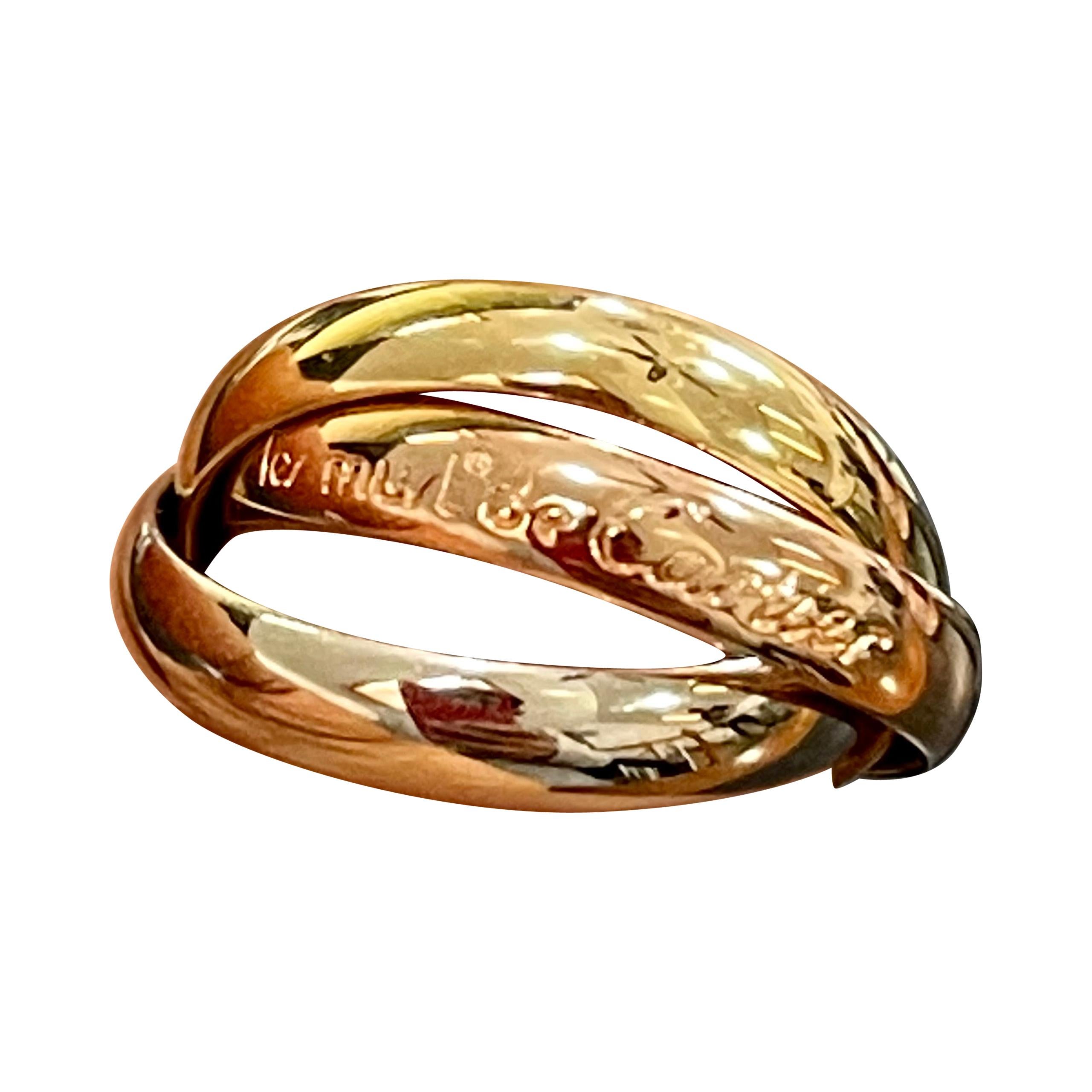 Cartier Trinity Tri-Color White, Yellow Rose, 18 Karat Gold Rolling Rings