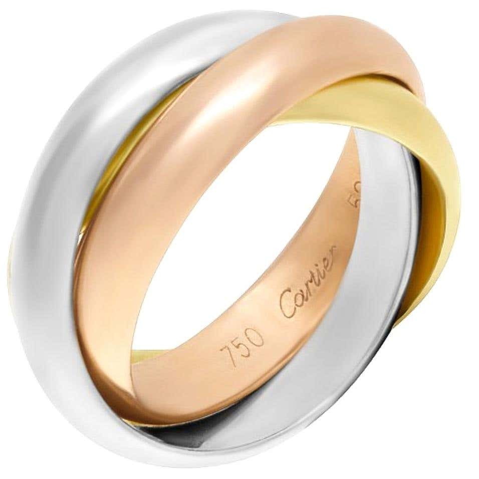 Three Gold Rings Cartier Trinity Tri-Color White, Yellow Rose, 18 Karat Gold Rolling ...