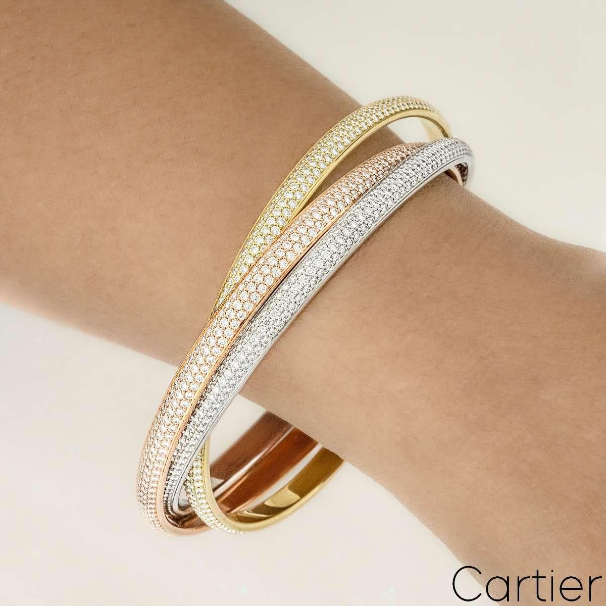 De las mujeres Cartier Trinity Pulsera de oro tricolor con pavé completo de diamantes 20 cm en venta