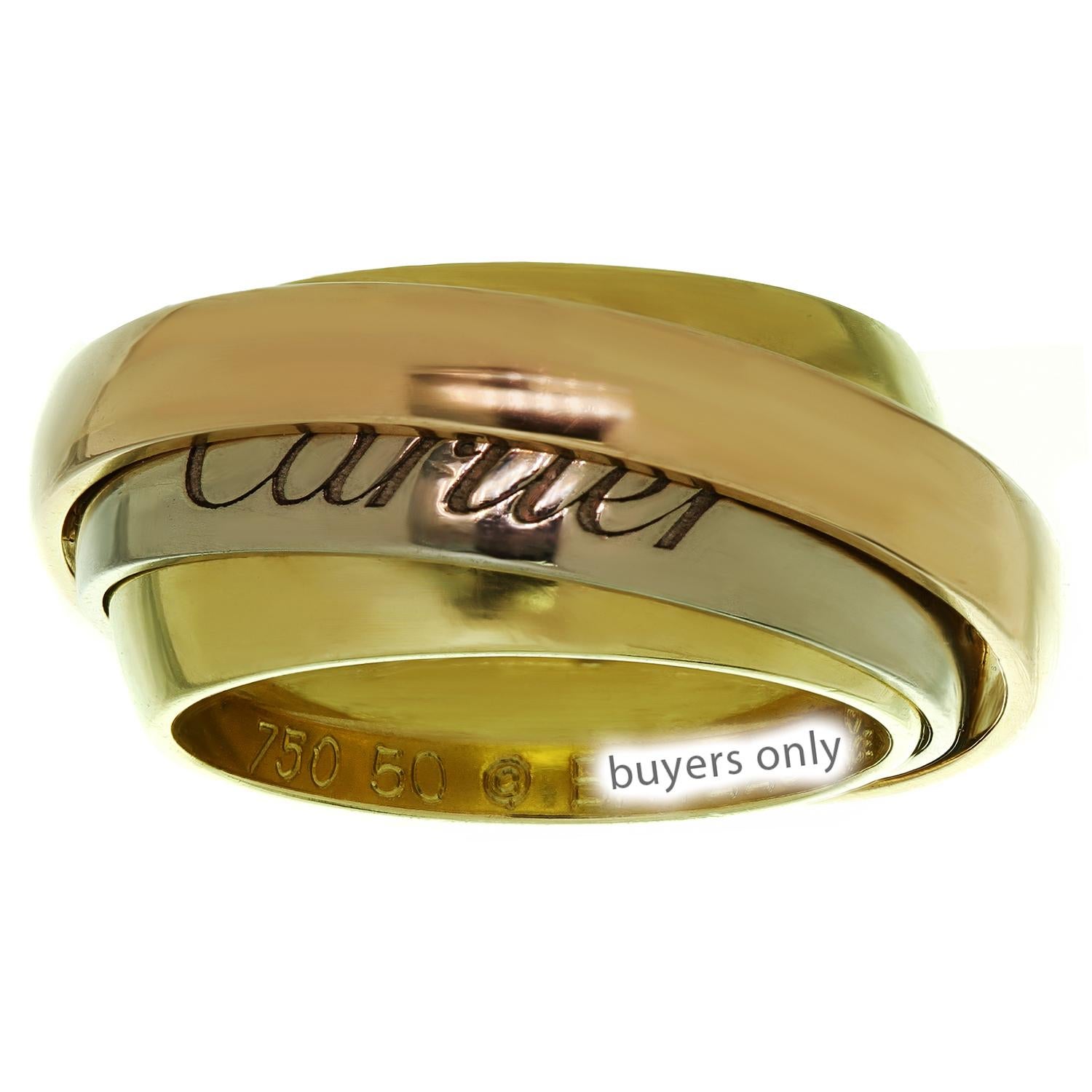 Women's Cartier Trinity Tri-Gold Band Ring For Sale