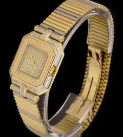 Cartier Trinity Tri-Gold Champagne Pave Diamond Dial Watch