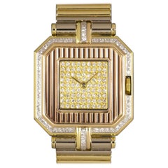 Cartier Trinity Tri-Gold Champagne Pave Diamond Dial Watch