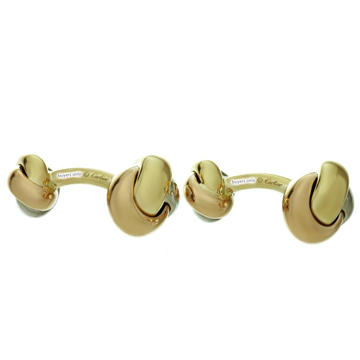 Cartier, boutons de manchette Trinity nœud classique en or tricolore Pour hommes en vente