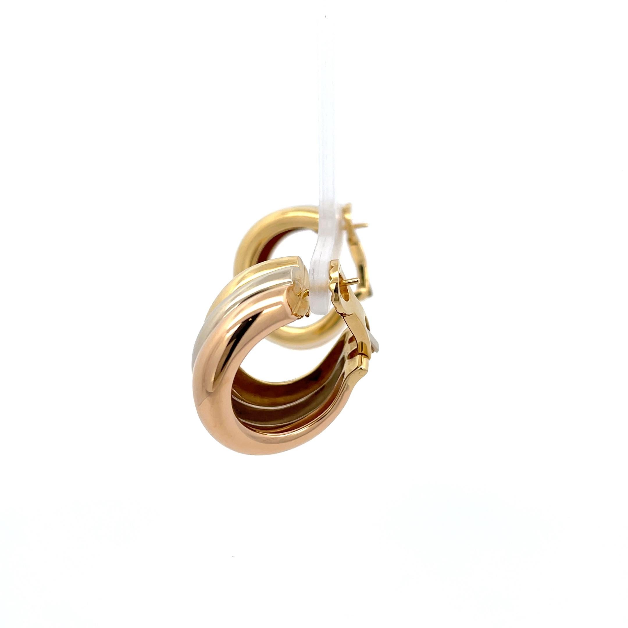 Cartier Trinity Tri-Gold Hoops 18K In Good Condition For Sale In Dallas, TX