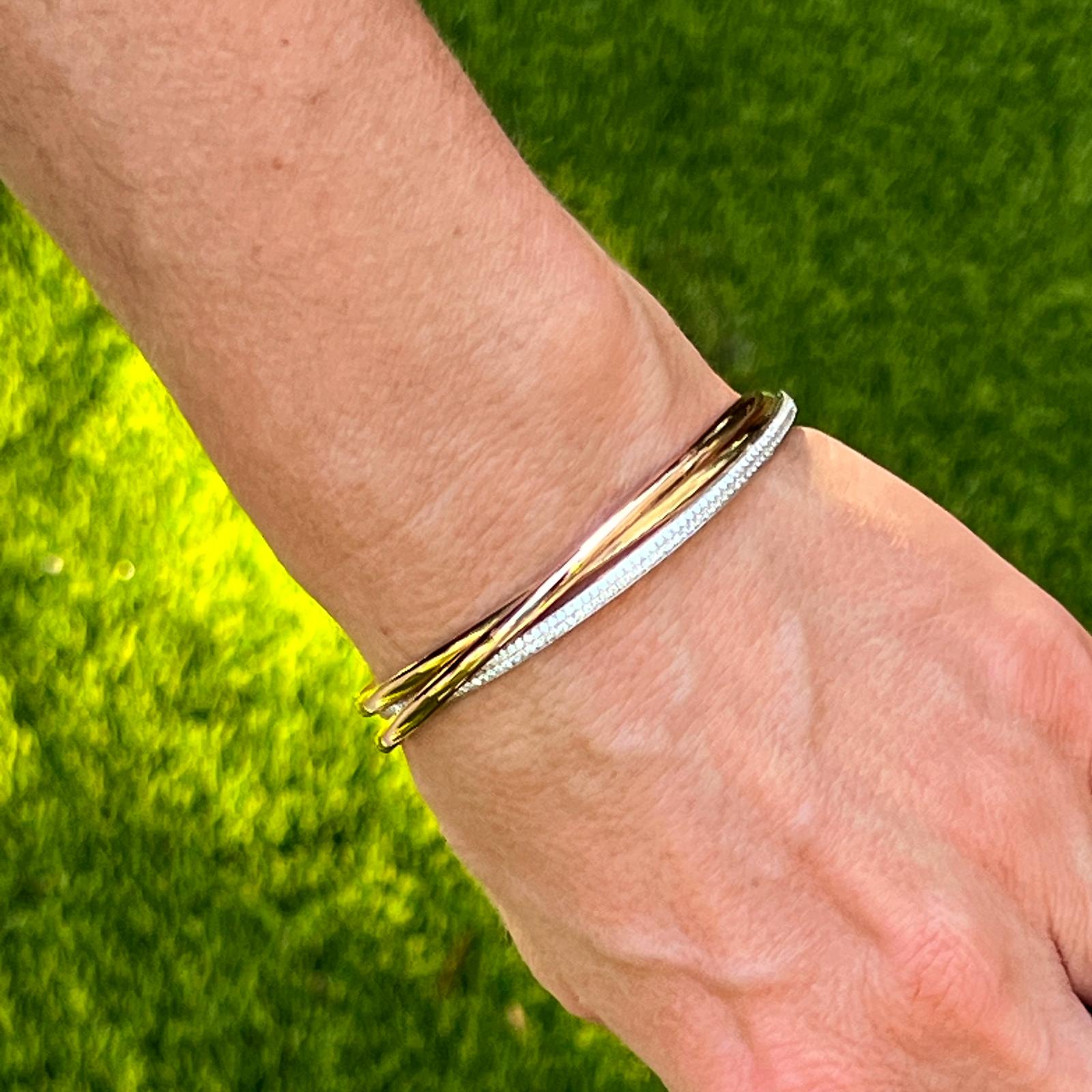 Cartier Trinity Tricolor 18 Karat Gold Diamant-Armreif Armband Box Papiere Damen