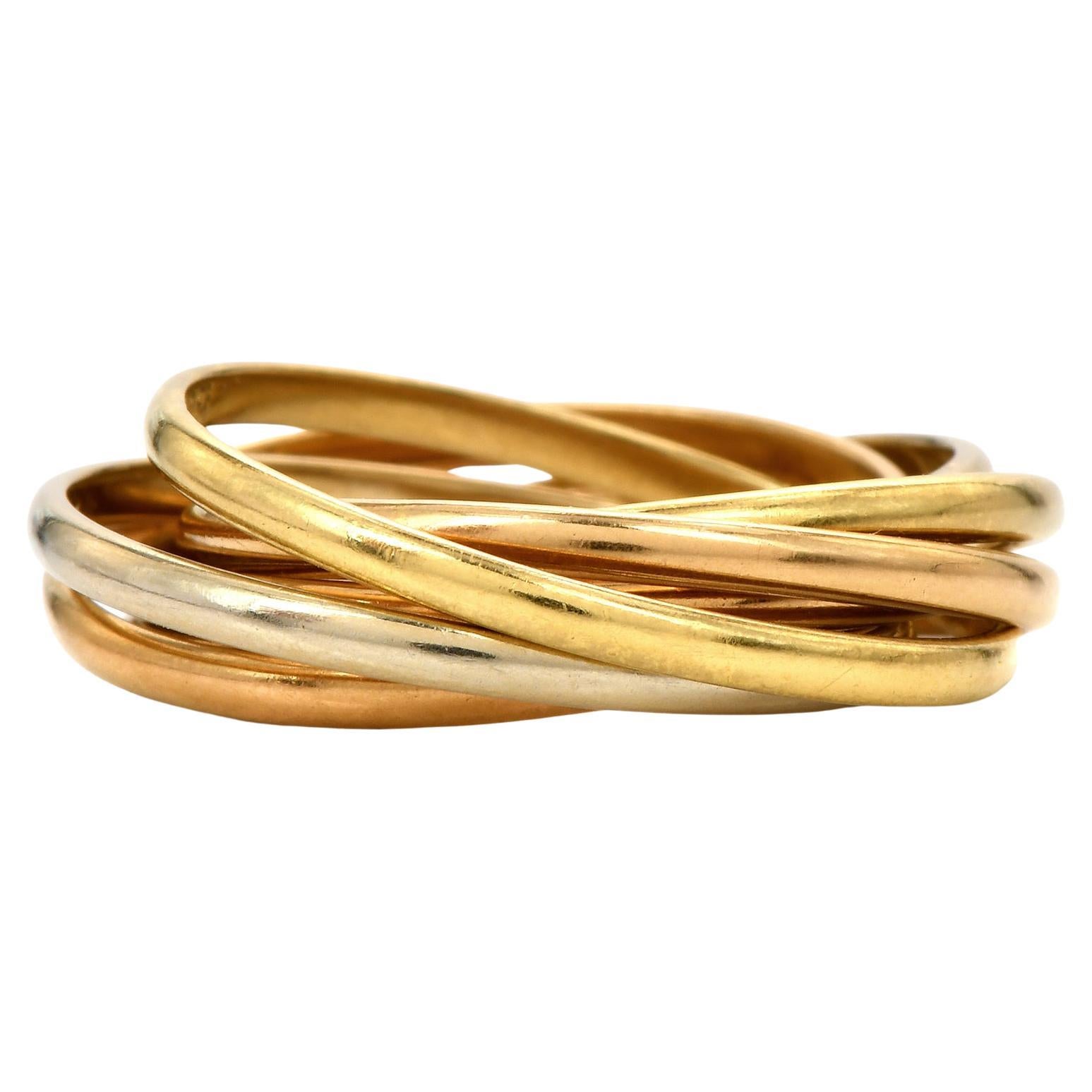 Cartier Trinity Vintage 18k Tri-Tone Rolling 7 Band Ring
