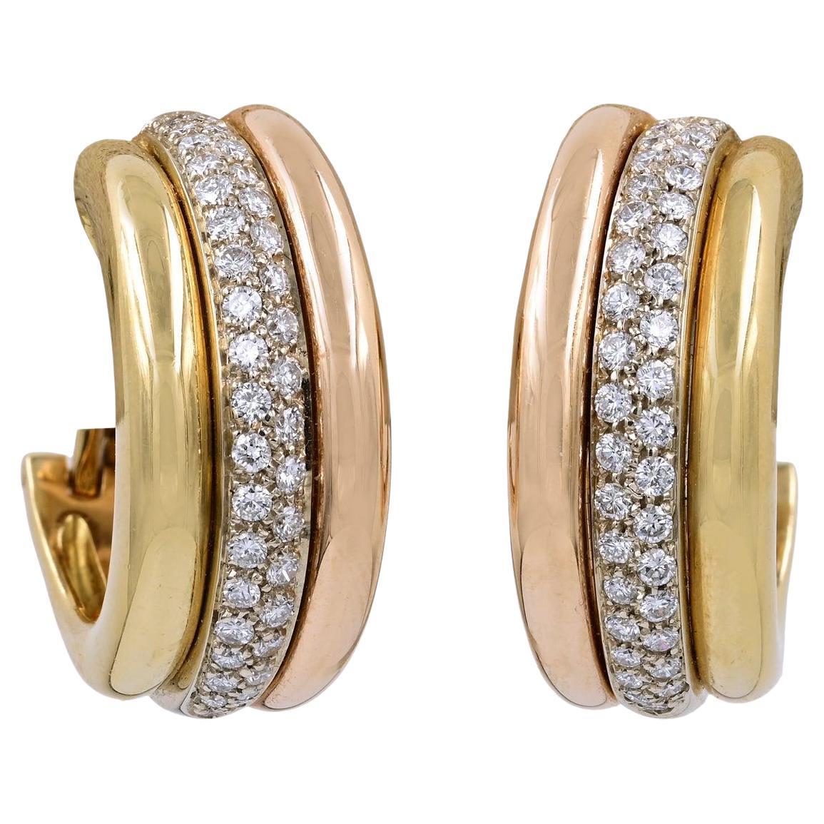 Cartier Trinity Vintage Diamond Pave Half Hoop Earrings