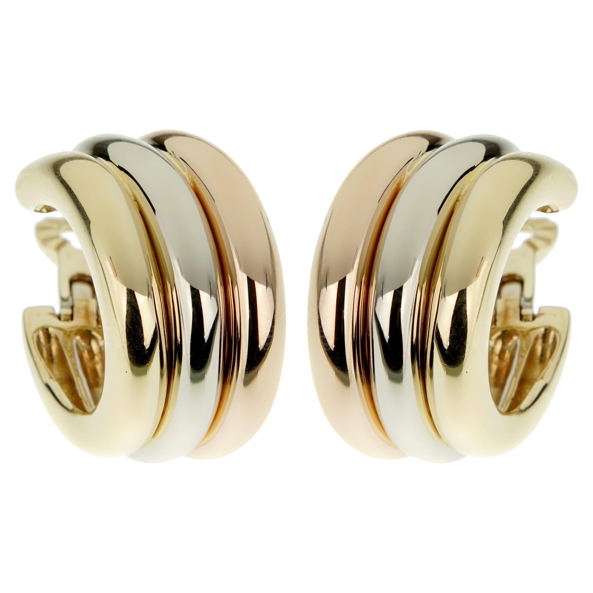 Cartier Trinity Vintage Pendientes de aro grandes tricolor de oro de 18k Circa 1990s
