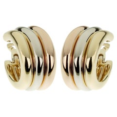Cartier Trinity Vintage Large Tri Color 18k Gold Hoop Earrings Circa 1990s