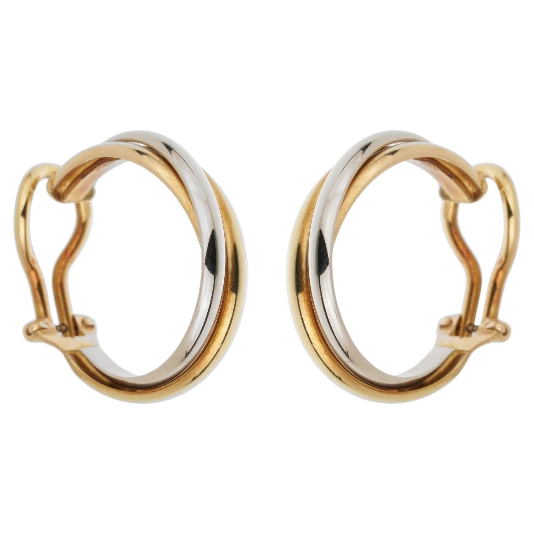 Cartier Trinity Vintage Tri-Color Gold Hoop Clip-On Earrings
